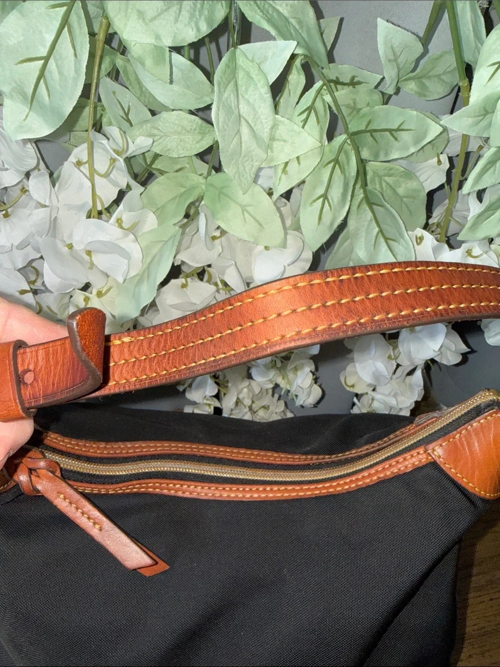 Dooney & Bourke vintage Black Nylon Hobo with Brown Leather Trim